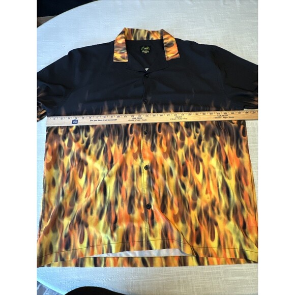 Benny's Black Flames Bowling Stretch Hawaiian Y2K Button Up Shirt Men’s Size 2XL - Picture 6 of 7